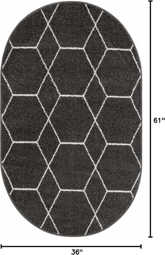 Unique Loom Trellis Frieze Collection Area Rug - Geometric (3' x 5' Oval, Dark Gray/ Ivory)