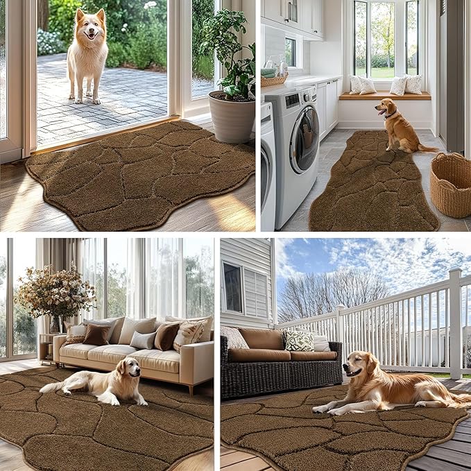 BSICPRO Large Dog Mat for Muddy Paws, 32x47 Dirt Trapper Long Door Mat, Non-Slip Washable Mud Mat for Dogs, Polyester Microfiber Soft Pet Rug Mat for Entryway, Patio (Brown)