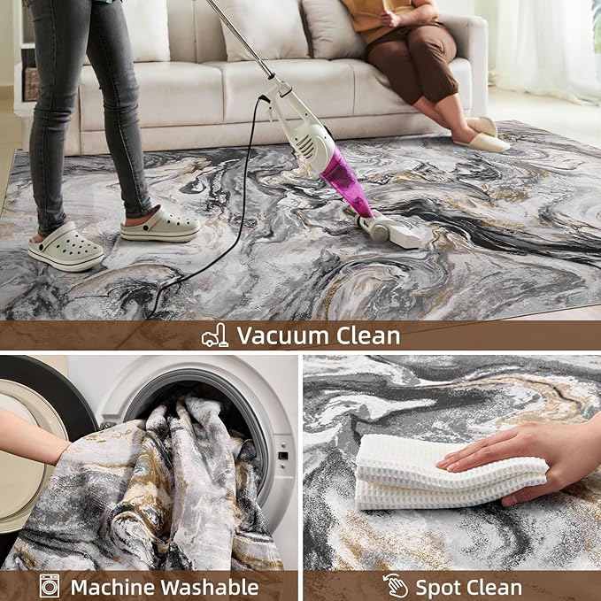 5x7 Area Rugs for Living Room, Modern Abstract Rug for Bedroom, Contemporary Machine Washable Rug, Large Stain Resistant Carpet for Dining Room Playroom Home Office, Pet & Kids Friendly