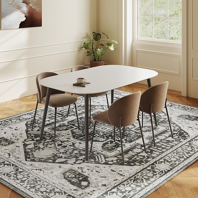 EnHomee 8x10 Washable Area Rugs for Bedroom, Boho Vintage Rugs, Foldable Area Rug for Dining Room, Non-Slip Soft Living Room Rug, Low Pile Large Carpet for Bathroom, Grey