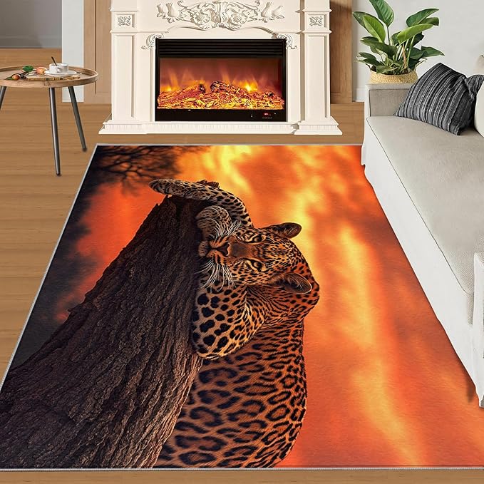 2x3 Sunrise Leopard Rugs for Entryway - Sunset African Savanna Small Area Rugs, Wild Animal Laundry Room Carpet Non Slip Accent Throw Rug for Bathroom Kitchen Sink Front Door