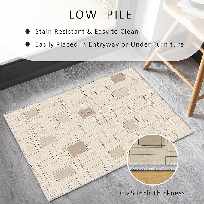 Geometric Rug, Washable 5x8 Rug for Living Room, Modern Abstract Patterned Indoor Carpet, Geometric Decor for Home, Bedroom, Soft Non Slip Thin Design FER59