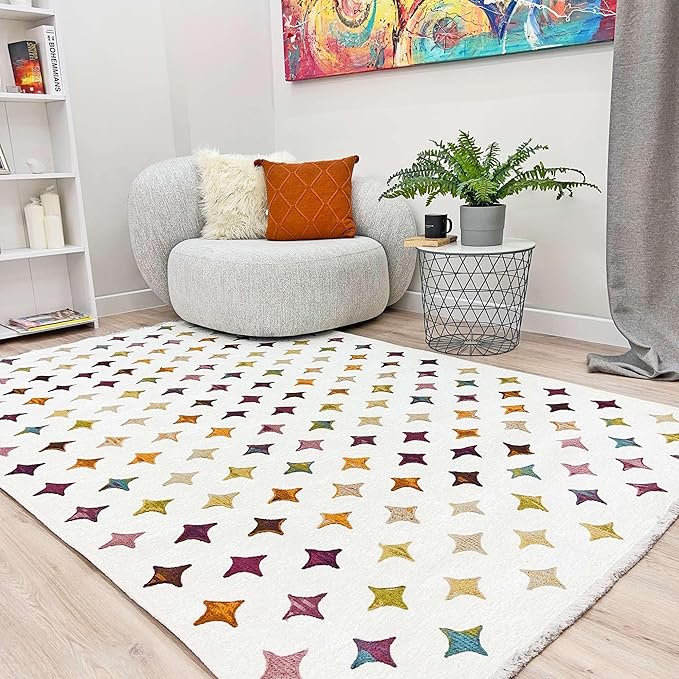 Alfa Rich 3x5 Moroccan White Area Rugs for Living Room Decor Washable Cotton Pet Friendly Runner