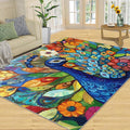 Boho Peacock Rug Large - 8x10 Rug, Colorful Peacock Washable Rugs for Living Room, Teal Turquoise Carpet, Modern Style Non-Slip Area Rugs for Bedroom, Aesthetics Carpet - Peafowl Home Decor & Gifts