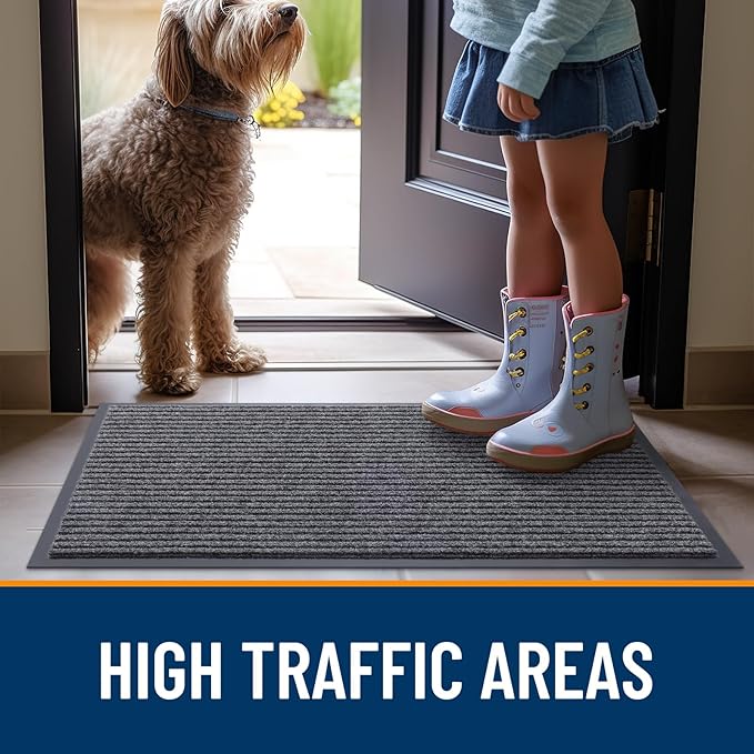 OLANLY Front Door Mat Indoor Outdoor Entrance, Waterproof Heavy Duty Doormat, Fade Resistant, Low Profile, Easy Clean Patio Porch Welcome Floor Mats for Entry, 47x17, Grey