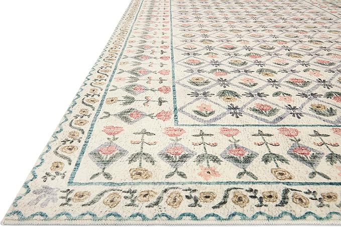 Loloi Rifle Paper Co. Eden Collection EDE-03 Lattice Ivory 2'-6" x 9'-6" Runner Rug feat. CloudPile™