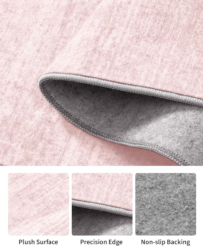 Art&Tuft Washable Rugs 5x7, Low Pile Area Rugs for Living Room - Non Slip and Stain Resistant Soft Thin 5x7 Rug for Bedroom, Dining Room, Kitchen, Office, Lightpink