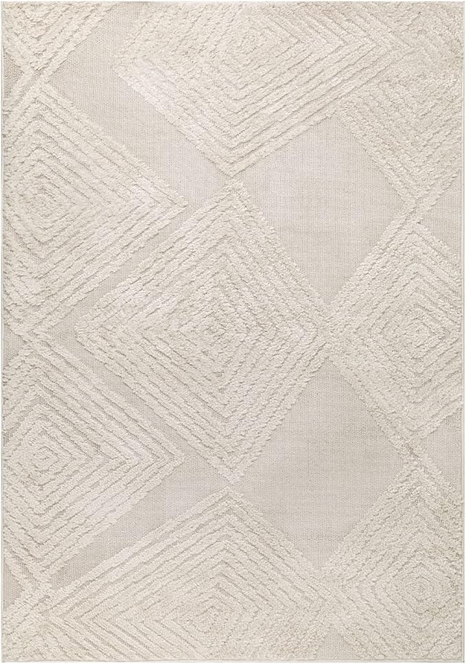 Antep Rugs Palafito 5x7 Geometric Shag Diamond High-Low Pile Textured Indoor Area Rug (Beige, 5'3" x 7'6")