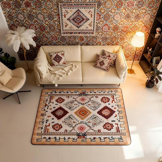 Bohemian Area Rug 3x5 Boho Decor Western Rugs for Living Room | Southwestern Native Aztec Washable Rug, Ethnic Tribal Geometric Carpet Indoor Floor Mat