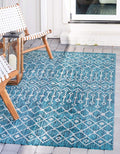 Unique Loom Outdoor Trellis Collection Area Rug - Tribal Trellis (5' 1" x 8' Rectangle, Teal/ Ivory)
