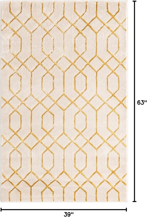 Marilyn Monroe Glam Collection Area Rug - Trellis (3' 3" x 5' 3" Rectangle, White Gold/ Gold)