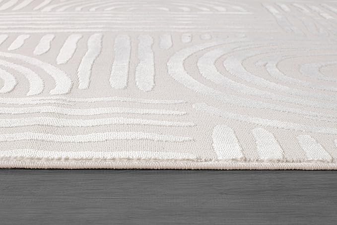 Beverly Rug Modern Geometric Area Rug 9x12 Low-High Pile Durable Soft Abstract Curved Indoor Rugs for Living Dining Room Office Stain Resistant Non Shedding Casual Indoor Carpet Beige White 9 x 12