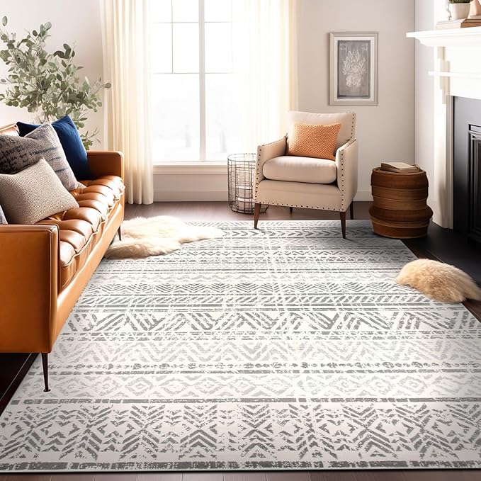 Rugshop Geometric Boho Perfect for high Traffic Areas of Your Living Room,Bedroom,Home Office,Kitchen Area Rug 12' x 15' Gray