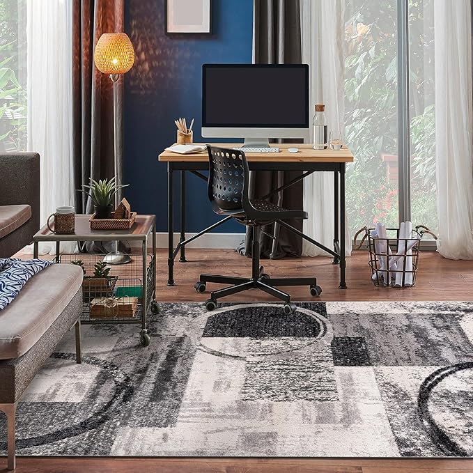 Rugshop Contemporary Circle Design Area Rug, Non-Shedding Carpet for Living Room, Dining Room, or Office, Cream, 10' x 14'