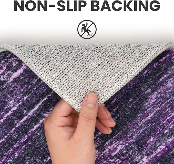 2x3 Modern Abstract Rug for Entryway, Purple White Super Soft Small Area Rug, Washable Non-Slip Kitchen Rugs, Low-Pile Mat for Bedside, Indoor Door Mat