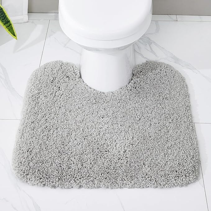 Grey Toilet Rug 22x24 Non Slip Fluffy Toilet Floor Mat U Shaped Washable Bathroom Contour Rug for Toilet Absorbent Thick Toilet Carpet