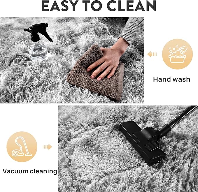 Soft Shaggy Rugs Light Grey Fluffy Rug for Bedroom White Fuzzy Rug Non-Slip Indoor Floor Carpet for Living Room 8x10 Ft