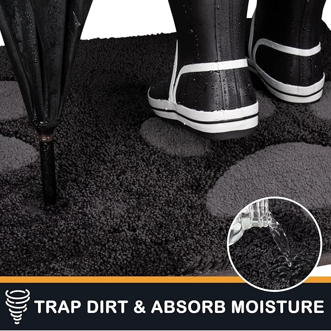 PURRUGS Dirt Trapping Door Mat 20" x 31.5", Non-Skid/Slip Machine Washable Microfiber Entryway Rug, Dog Doormat, Super Absorbent Welcome Mat for Muddy Wet Shoes and Paws, Charcoal