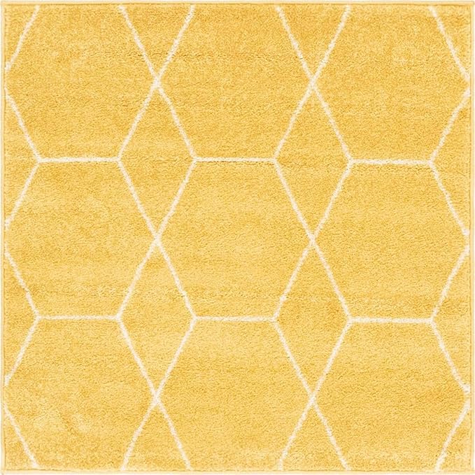 Unique Loom Trellis Frieze Collection Area Rug - Geometric (3' Square, Yellow/ Ivory)