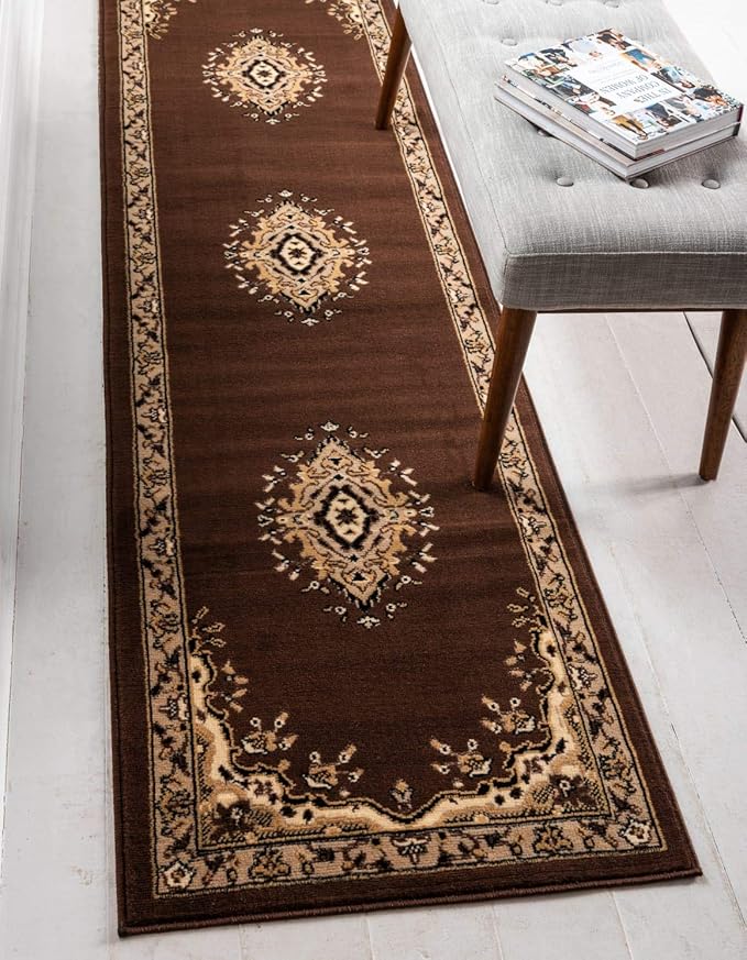 Unique Loom Reza Collection Traditional Persian Style Area Rug, 2 ft 2 in x 8 ft 2 in, Brown/Ivory