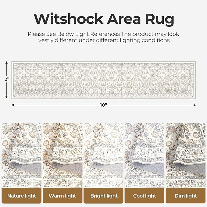 WITSHOCK 2x10 Long Runner Rug for Hallway,Washable Rug Distressed Boho for Bedroom Kitchen Entryway Indoor Entrance,Non Slip Runner Rugs with Rubber Backing,Camel/Beige