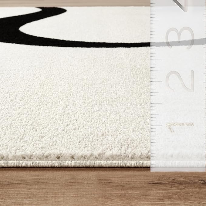 Abani Abstract Beige/Black Area Rug - 2' x 3' - Modern Curved Line Design - Deco Collection - Easy to Clean - Durable for High Traffic Areas - Bedroom, Office & Kitchen - Medium Pile