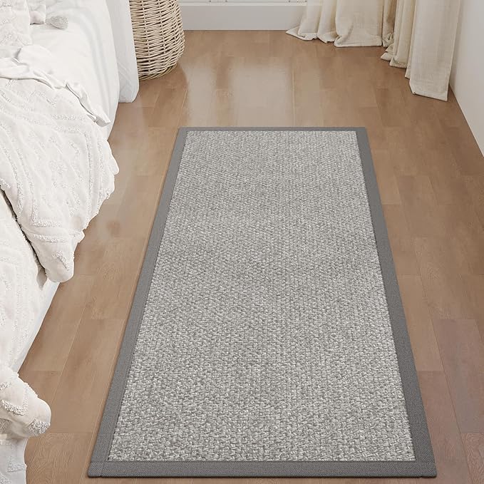 Washable Hallway Runner Rug 2x5 Jute Like Kitchen Runner Mat Rugs Non Slip, Woven Soft Entryway Farmhouse Runner Boho Floor Carpet for Indoor Laundry Hall Backdoor Bedroom Living Room, Grey
