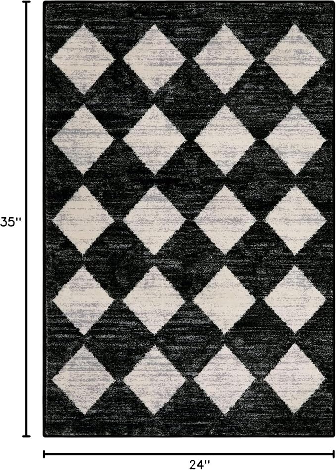 Lahome Moroccan Trellis Area Rug - 2x3 Printed Small Black Checkered Entryway Rug Non Slip Kitchen Mat, Stain Resistance Indoor Modern Floor Soft Throw Carpet for Front Door Bathroom Sink Bedroom