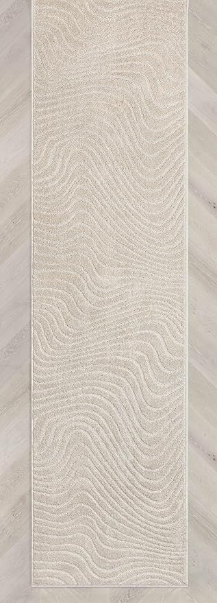 Well Woven Custom Size Hallway Stair Runner - Choose Your Length - 27 Inches Wide x 30 Feet Long Runner (27" x 30' Runner) Rug - Ivory Sibi Soft Touch, Modern Abstract - Hi-Lo Pile
