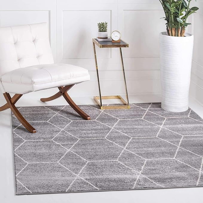 Unique Loom Trellis Frieze Collection Area Rug - Geometric (7' Square, Light Gray/ Ivory)