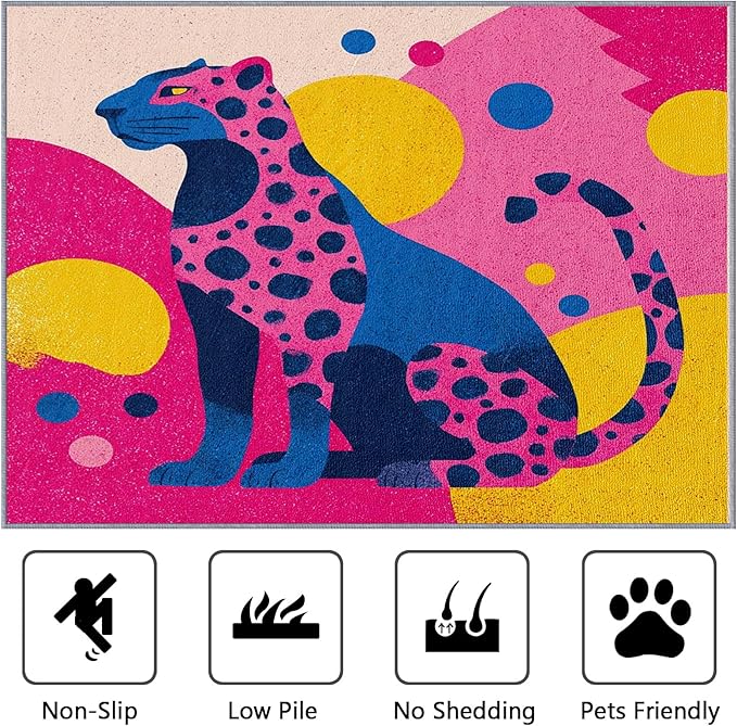 Leopard Large Area Rug 8x10 - Colorful Abstract Geometric Animal Pop Art Rugs for Living Room Non Slip Low Pile Machine Washable Dining Room Rug, Leopard Carpet Home Decor & Gifts