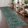 KOZYFLY Runners for Hallways 2x8 Ft Washable Kitchen Runner Rug Boho Entry Rug for Hallways Indoor Printed Faux Wool Long Floor Carpet for Entryway Bedroom Kitchen Hallway, Dark Green