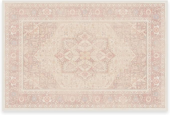 RUGGABLE Washable Area Rug – Kamran Soft Pink 2x3, Stain-Resistant, Non-Slip – Small Machine Washable Rugs for Living Room, Bedroom, Hallway, Entryway & Bathroom–with Standard Pad