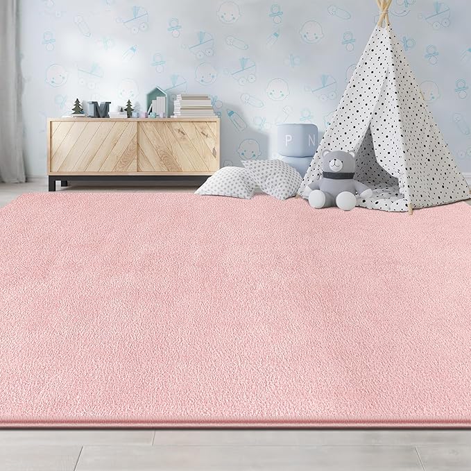 Large Area Rugs for Living Room Bedroom, 7x10 Feet Pink Rug, Minimalist Modern Shag Rug, Soft Thick Comfy Memory Foam Indoor Carpet, Non-Slip Washable Rug for Boys Girls Dorm Nursery Room Home Decor