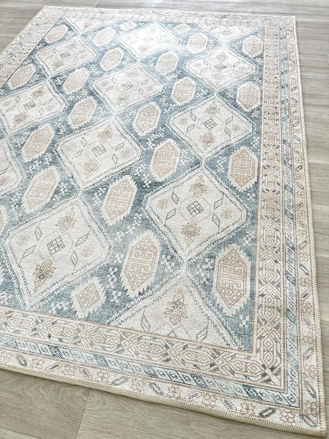 Fame Living Faded Oushak Rug, Turkish Vintage Floral Pastel Large Oversized Area Rugs for Living Room Dining Bedroom Kitchen Bathroom Nursery (852CB, 2' x 3')
