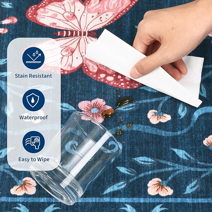 GarveeHome 8x10 Area Rugs for Living Room Washable Rugs Non Slip Stain Resistant Bedroom Floral Rugs Low Pile Soft Dining Room Throw Carpet Blue Bow Large Carpet for Home Office Decor, 8x10