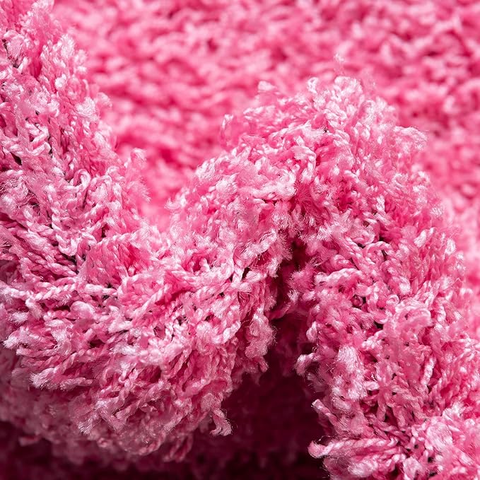Unique Loom Solid Shag Collection Area Rug (7' 1" Round, Taffy Pink)