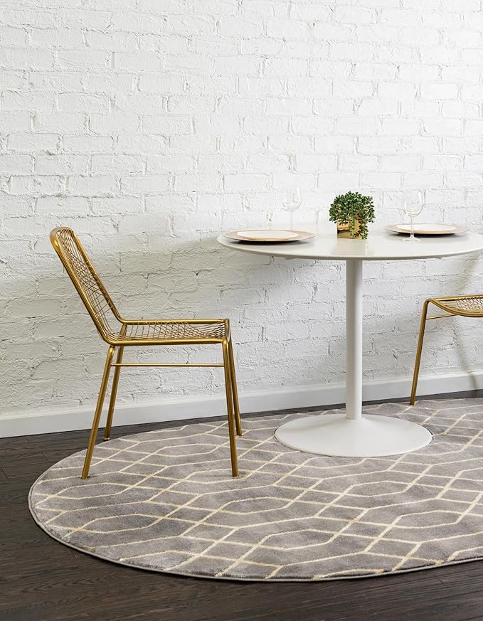 Unique Loom Glam Collection Area Rug - Trellis (7' 10" x 10' Oval, Gray Gold/ Gold)