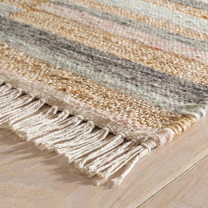 Dash & Albert Ravel Stripe Blue Handwoven Wool Rug, 8.5 X 11.5 Feet, Blue Geometric Pattern