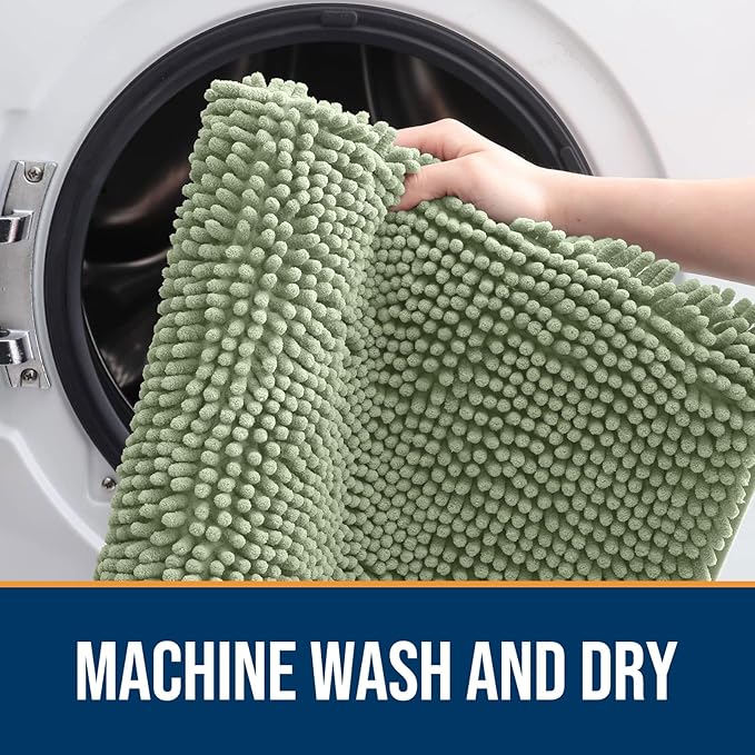 OLANLY Dog Door Mat for Muddy Paws 59x20, Absorbs Moisture and Dirt, Absorbent Non-Slip Washable Doormat, Quick Dry Chenille Mud Mat for Dogs, Entry Indoor Entryway Carpet for Inside Floor, Sage Green