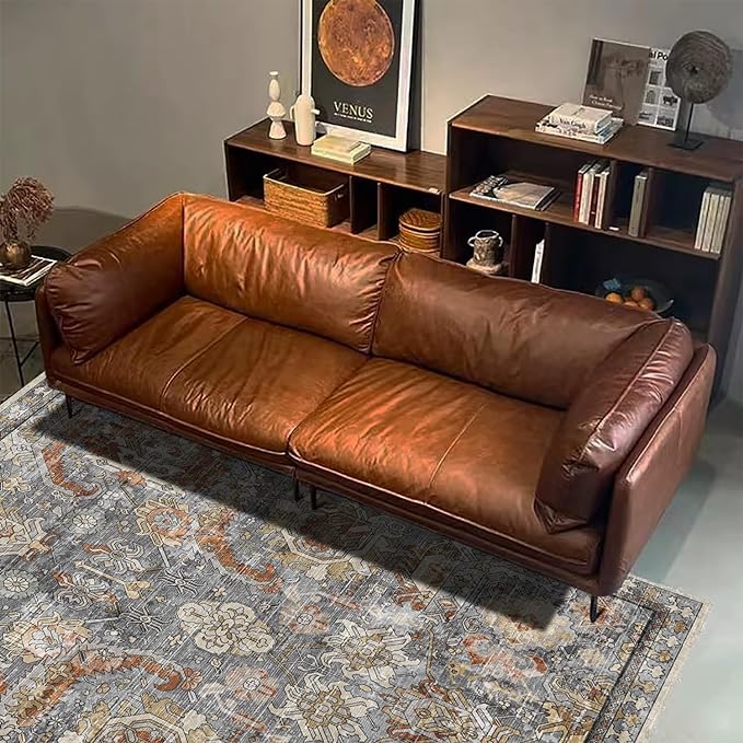 RUGSURE Washable Area Rugs - Perfect for Living Room, Bedroom, Kids Room, Nursery - Stain & Water Resistant Non-Slip, Pet & Child Friendly, Vintage Tribal Area Rugs (Turmeric and Grey, 3' x 5 ')