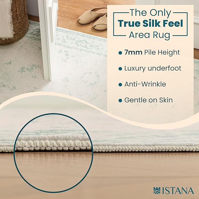Istana 4x6 Area Rug - Green Rugs for Living Room 4x6 - Foldable Rugs for Bedroom - Stain Resistant Washable Rug - Eco-Friendly Boho Area Rugs - Easy to Clean Living Room Rug 4 x 6