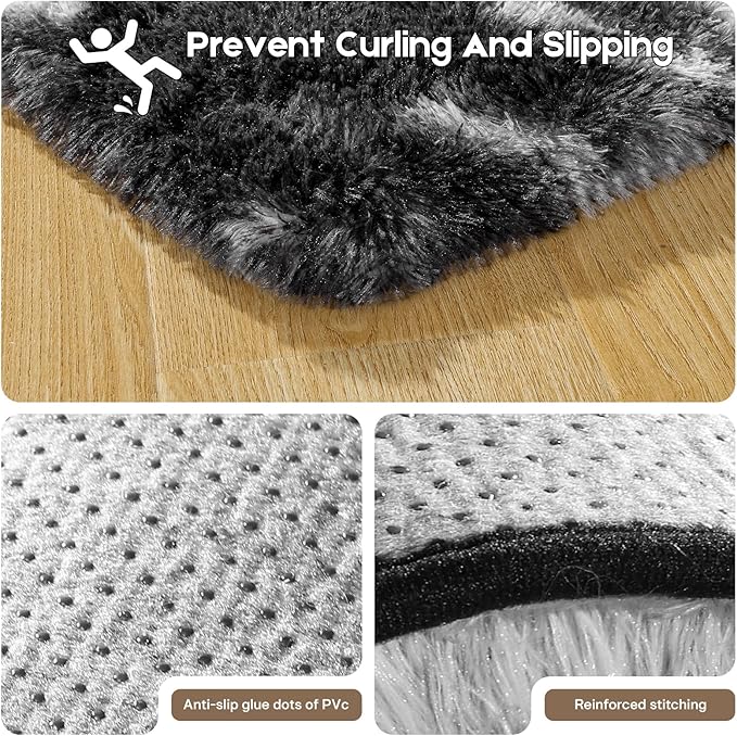 6x9 Area Rugs for Living Room, Fluffy Large Rugs for Bedroom, Soft Shag Fuzzy Non-Slip Carpet for Kids Boys and Girls Nursery Room Dorm Indoor Home Decor (Black and White, 6ft x 9ft)