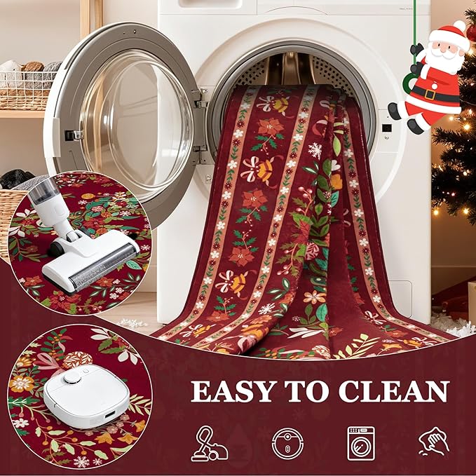 6x9 Area Rugs Living Room Rug: Christmas Washable Rug Floral Soft Carpet Indoor Floor Non-Slip Boho Stain Resistant Large Carpets for Bedroom Kids Nursery Dining Room Farmhouse Home Office Red