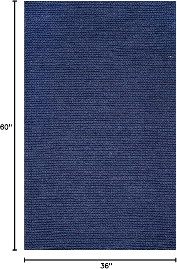 nuLOOM 3x5 Penelope Wool Braided Handmade Area Rug, Navy, Solid Rustic Farmhouse Style, For Bedroom, Living Room, Hallway, Entryway