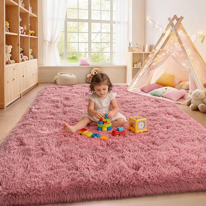 Soft Shaggy for Bedrooms, Fluffy Rugs for Living Room, Blush Area Rug, Cozy Fuzzy Carpet for Kids, Perfect Indoor Decor for Boys and Girls 4x6 Feet