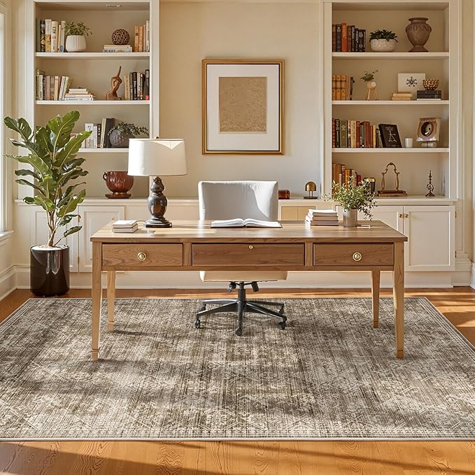 WITSHOCK 6x9 Area Rugs for Living Room: Machine Washable Non Slip Modern Abstract Carpet - Low Pile Print Rug for Bedroom Dining Room - Stain Resistant for Household - Pet Owners (Earthy Brown)