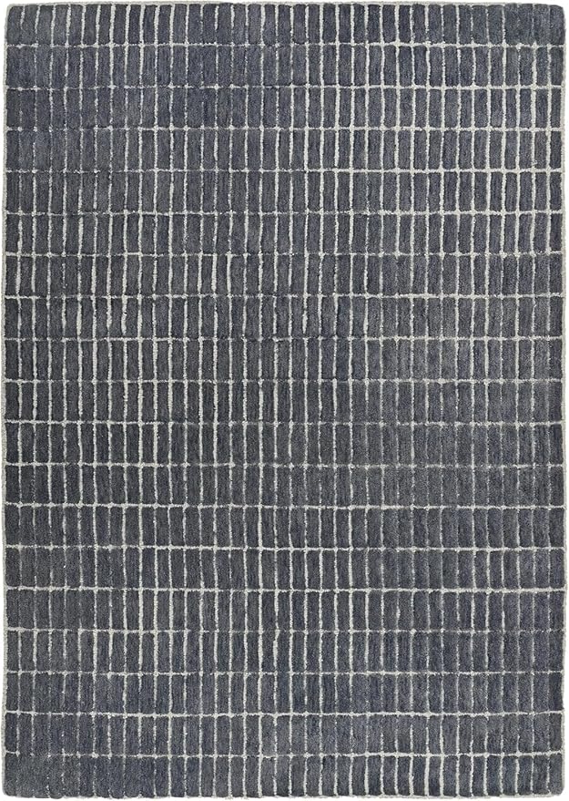 Hand-Tufted 100% Wool Area Rug – Unique Modern Geometric Grid Pattern, Soft Plush Textured Carpet for Living Room, Bedroom, Dining Room & Entryway (Smoke, 8' x 12')