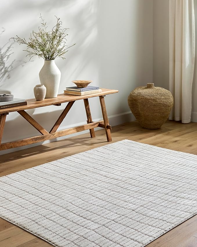 Livabliss x Our PNW Home Cascade Minimalist Striped Area Rug, 10' x 14', Ivory/Light Brown
