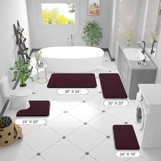 OLANLY Bathroom Rugs 30x20, Extra Soft Absorbent Chenille Bath Rugs, Rubber Backing Quick Dry, Machine Washable Bath Mats for Bathroom Floor, Tub and Shower, Home Decor Accessories, Black Cherry